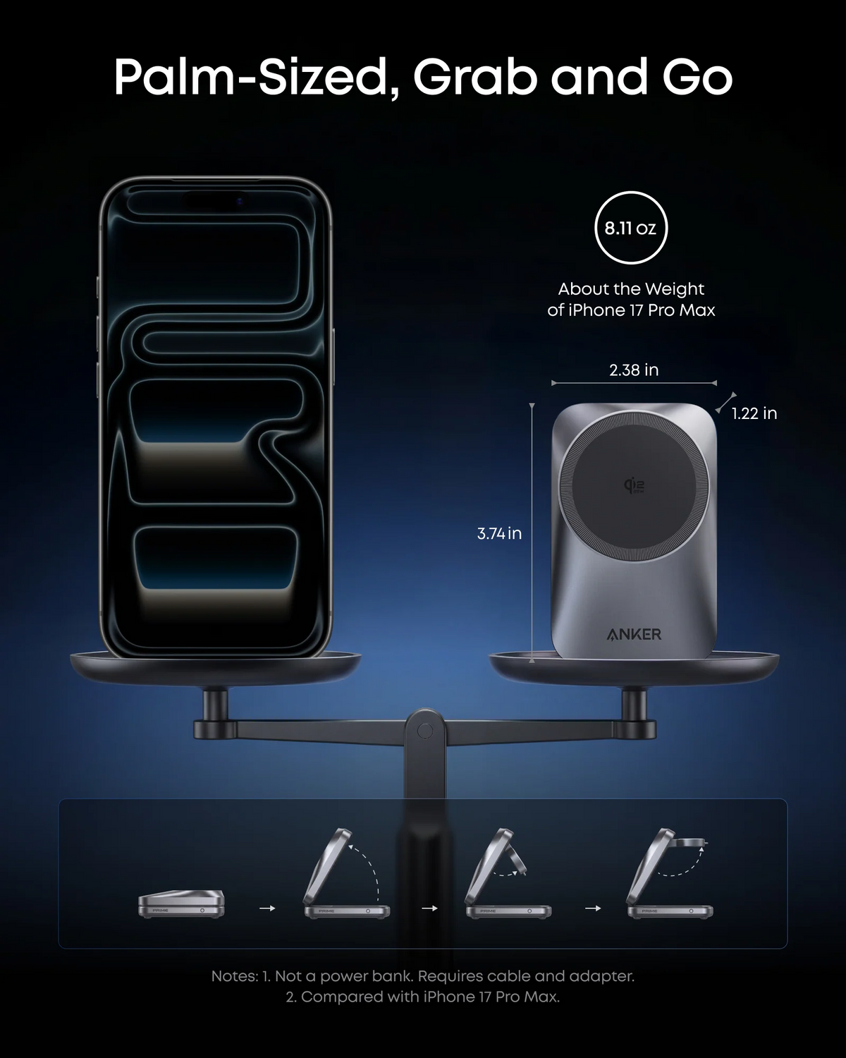 Anker Prime MagGo 3i1 trådløs netoplader, 25W, sort A25N1