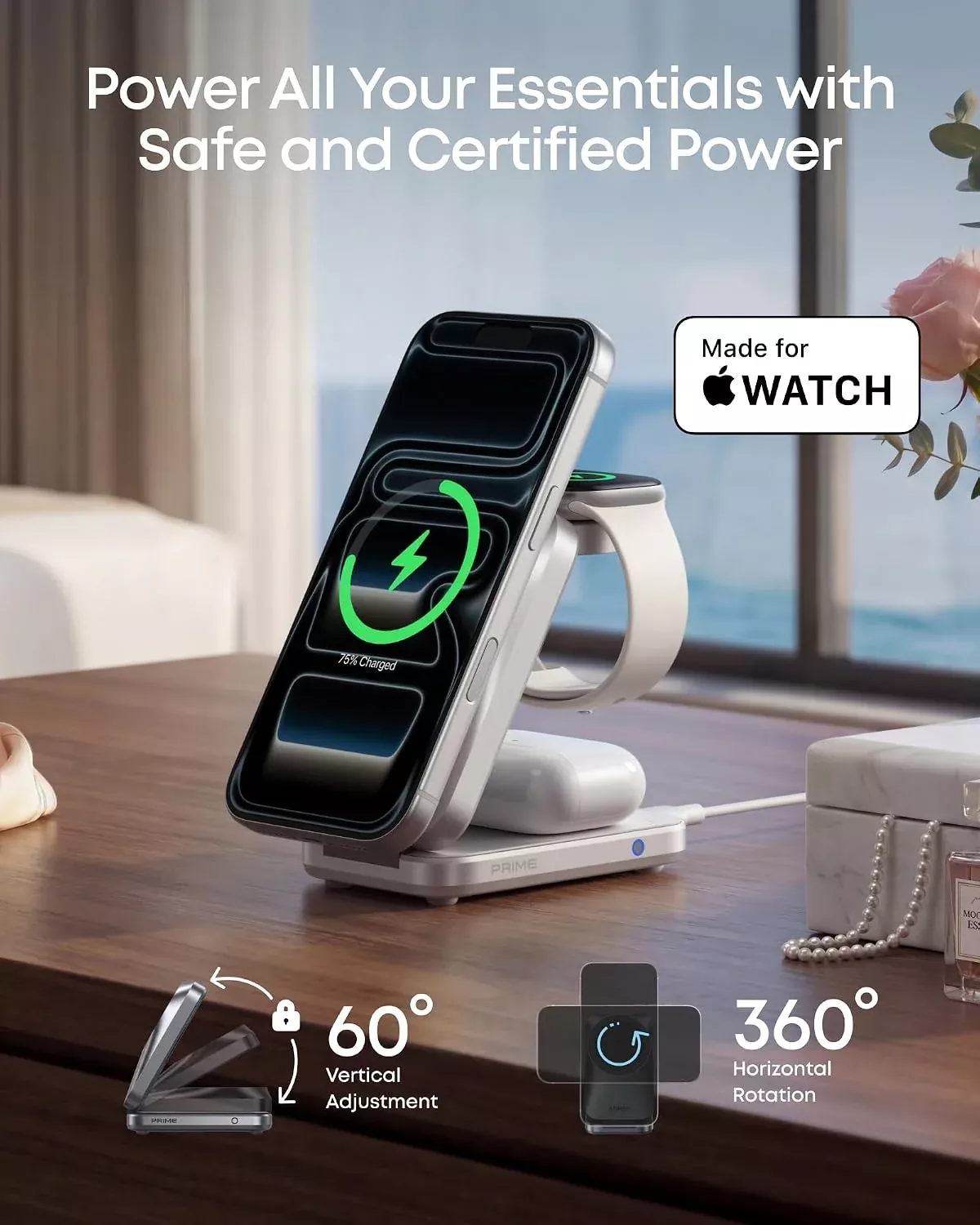 Anker Prime MagGo 3i1 trådløs netoplader, 25W, hvid B25N1G21