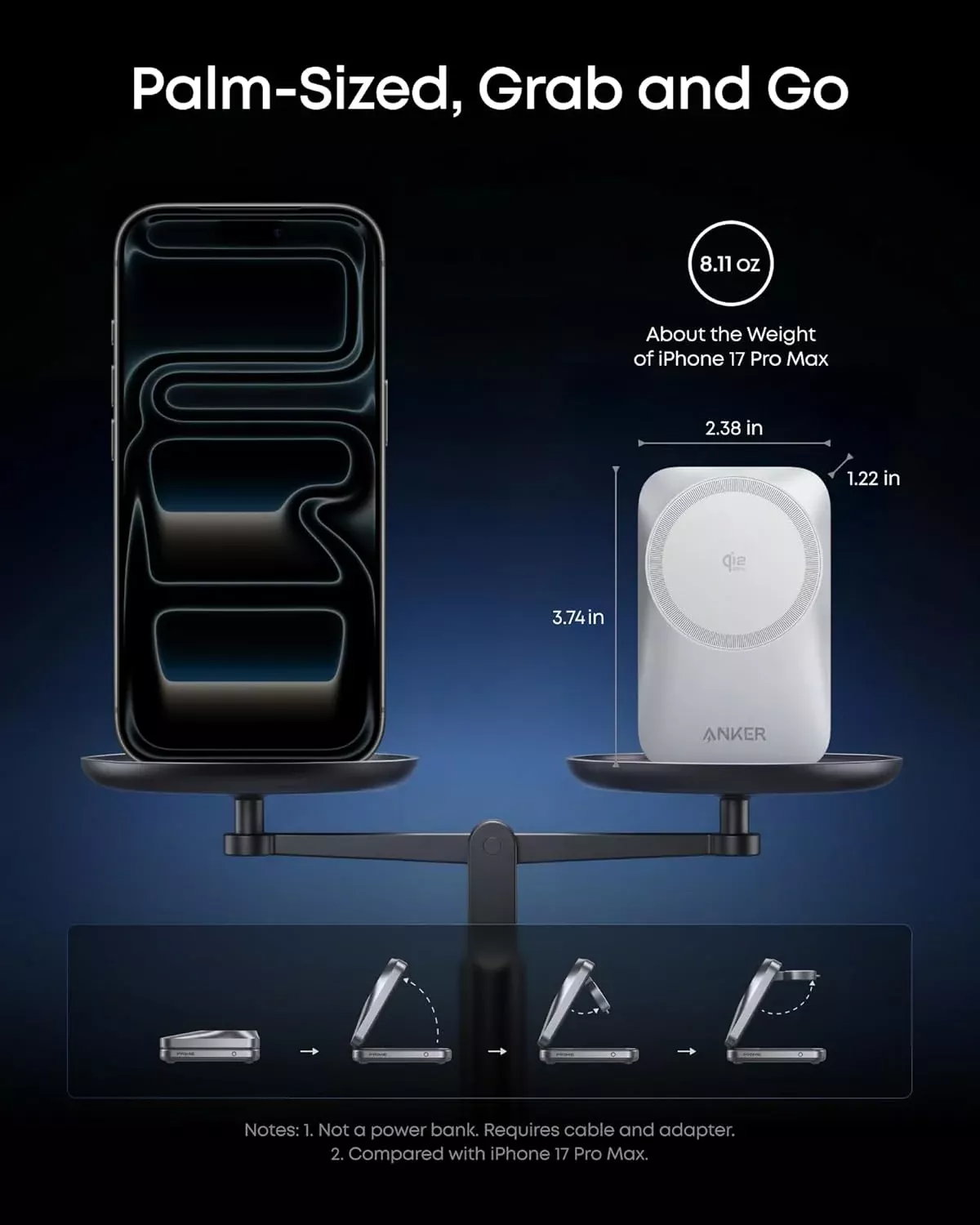 Anker Prime MagGo 3i1 trådløs netoplader, 25W, hvid B25N1G21