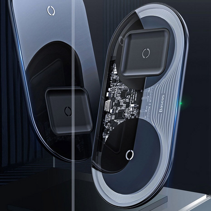 Baseus Simple 2in1 trådløs netværksoplader, 15W, 1.67A, Transparent WXJK-A01