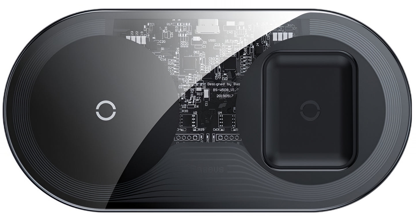 Baseus Simple 2in1 trådløs netværksoplader, 15W, 1.67A, Transparent WXJK-A01