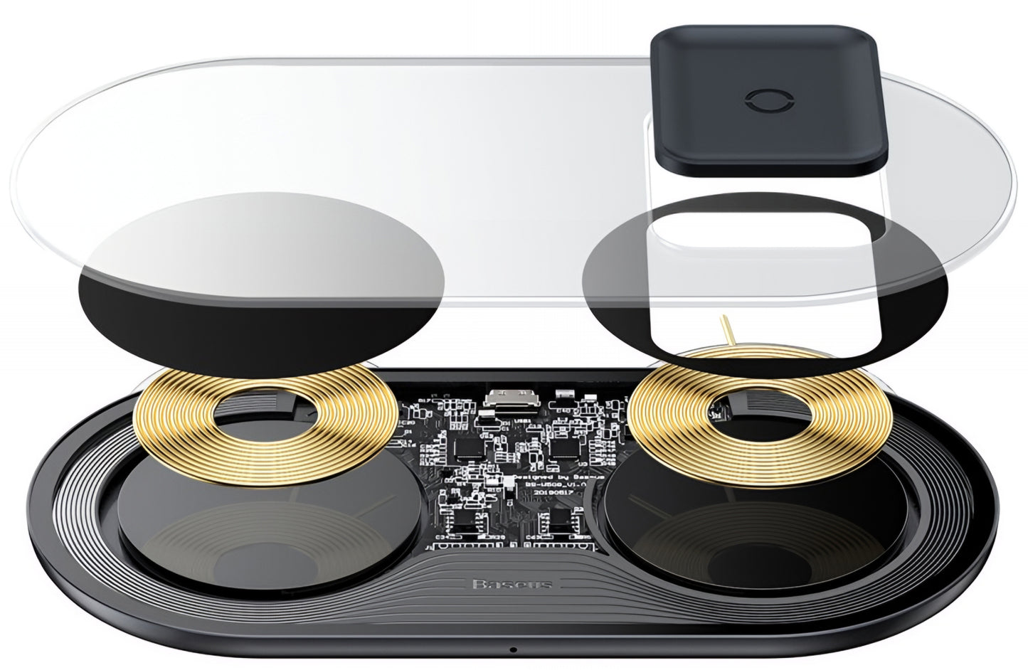 Baseus Simple 2in1 trådløs netværksoplader, 15W, 1.67A, Transparent WXJK-A01