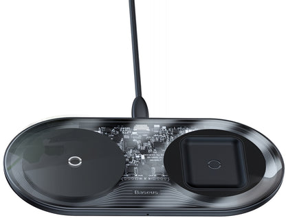 Baseus Simple 2in1 trådløs netværksoplader, 15W, 1.67A, Transparent WXJK-A01
