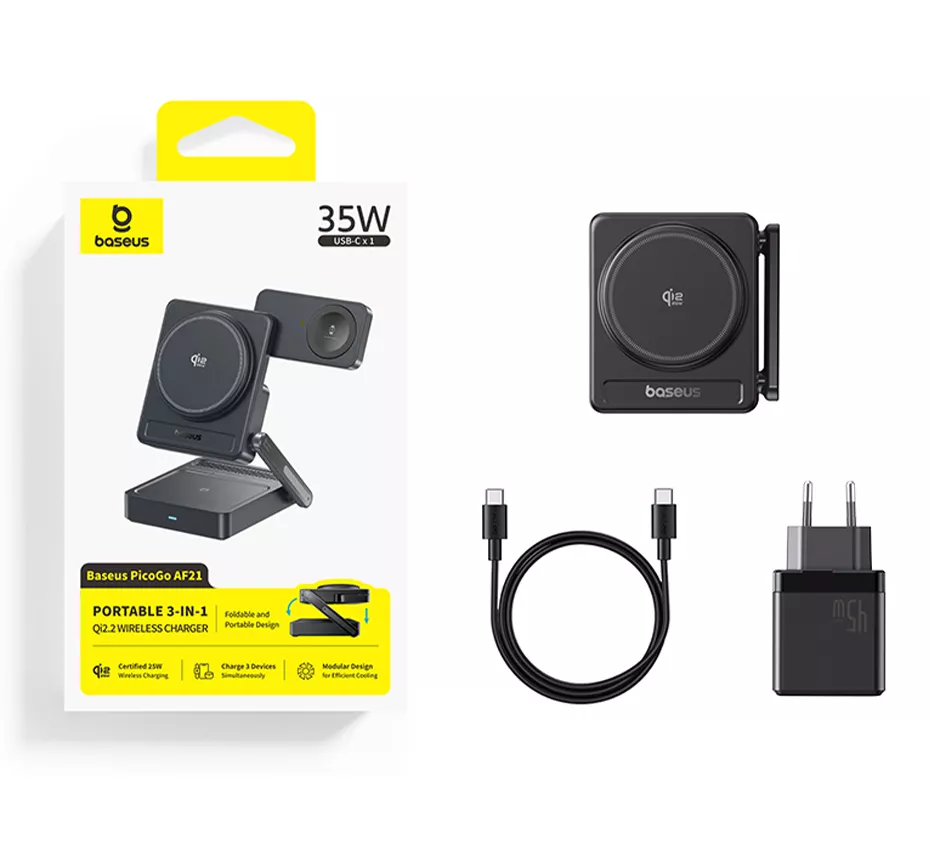 Baseus PicoGo AF21 3-i-1 trådløs netoplader, 35W, sort E0205401