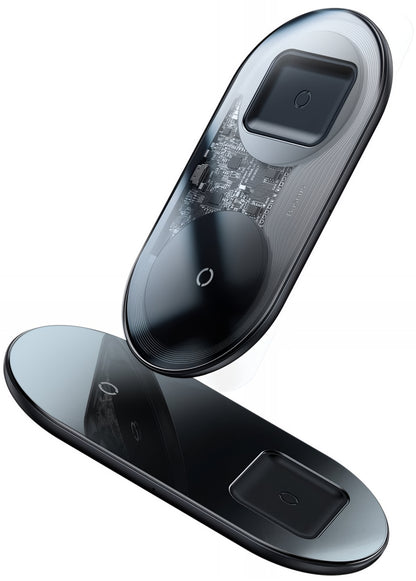 Baseus Simple 2in1 trådløs netværksoplader, 15W, 1.67A, Transparent WXJK-A01