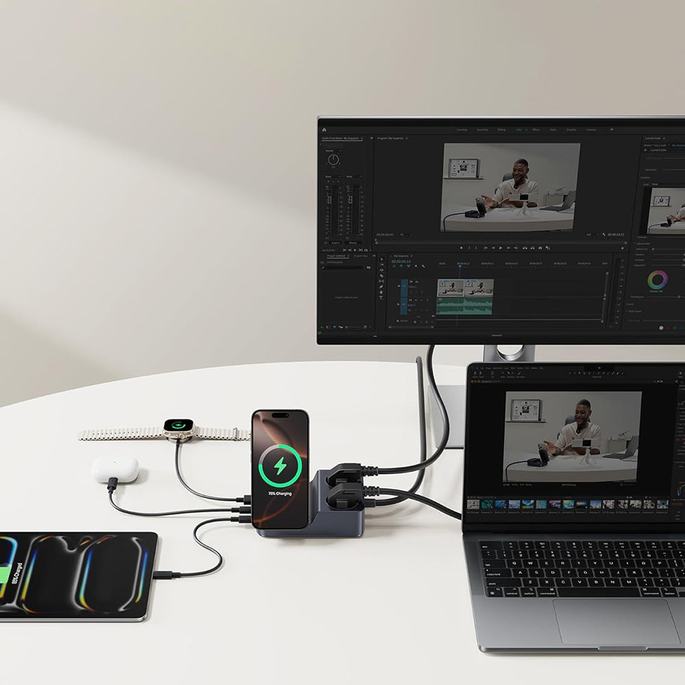 Baseus Nomos ND11 QI 6in1 opladerstation, 67W, 3.35A, 1 x USB-A - 2 x USB-C - 2 x Schuko, Sort P80015804213-00