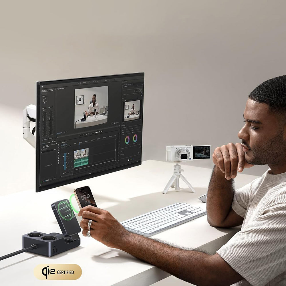 Baseus Nomos ND11 QI 6in1 opladerstation, 67W, 3.35A, 1 x USB-A - 2 x USB-C - 2 x Schuko, Sort P80015804213-00