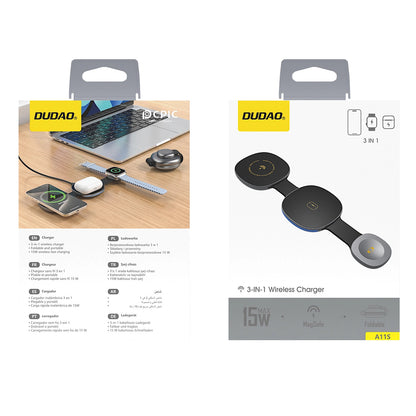 Trådløs Netværksoplader Dudao A11S 3in1, 15W, Sort