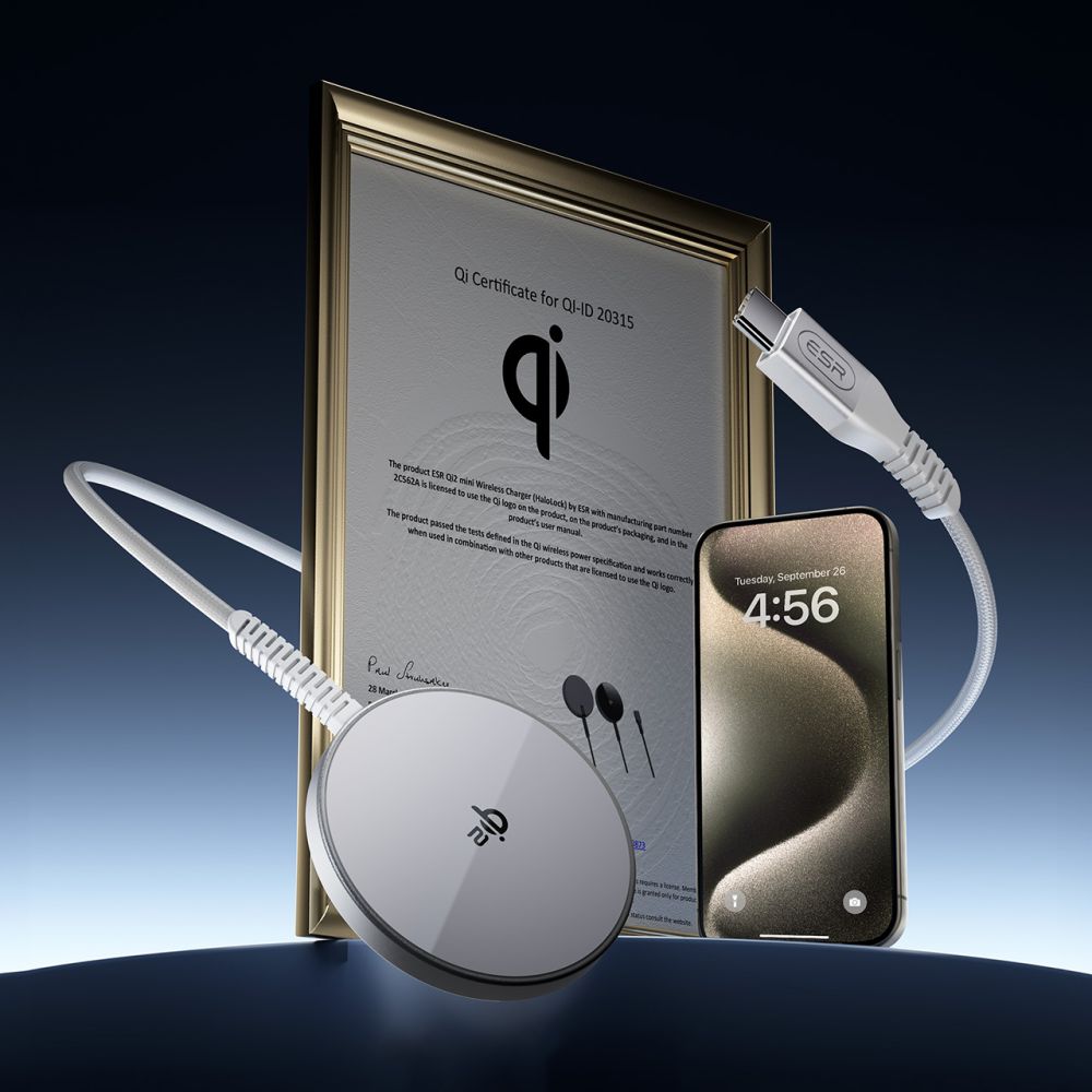 Trådløs netværksoplader ESR HaloLock, 15W, 1.67A, Sølv