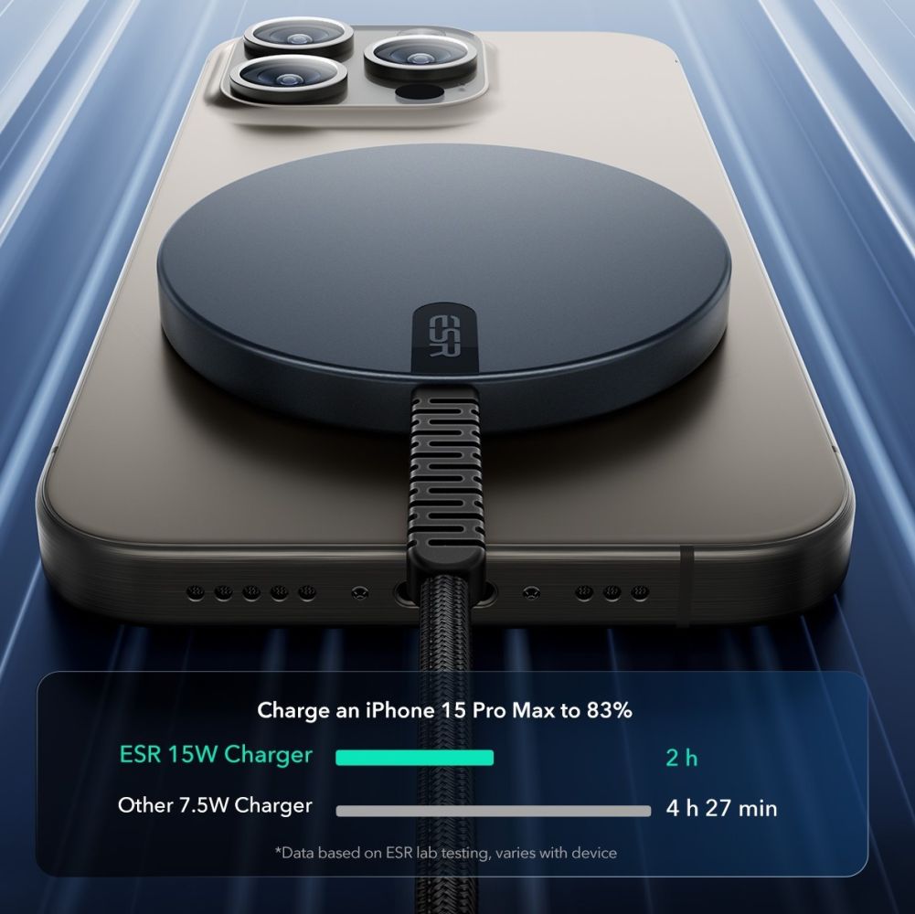 Trådløs netværksoplader ESR HaloLock, 15W, 1.67A, Sort