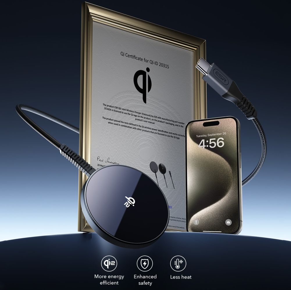 Trådløs netværksoplader ESR HaloLock, 15W, 1.67A, Sort