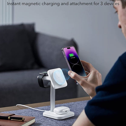 Trådløs netværksoplader ESR HaloLock 3in1, 15W, 1.67A, Hvid