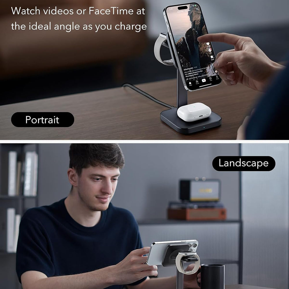 Trådløs netværksoplader ESR HaloLock 3in1, 15W, 1.67A, Sort