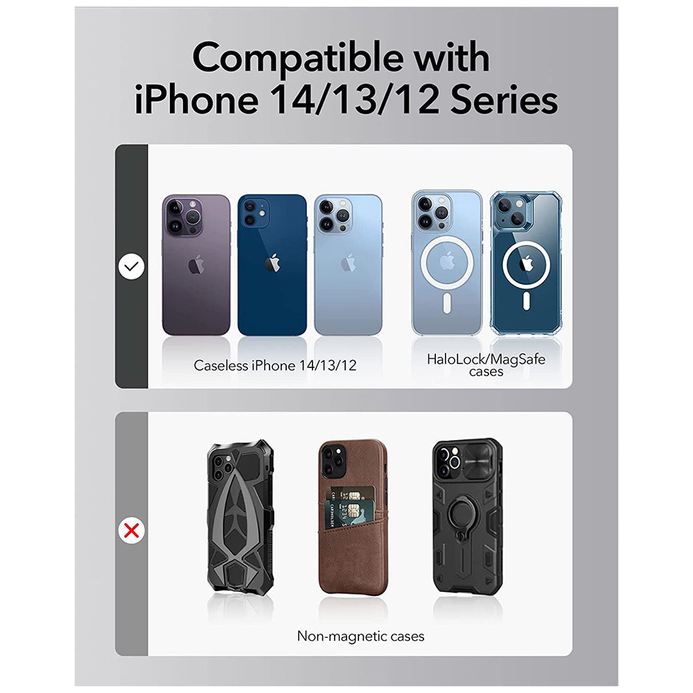 Trådløs Netværksoplader ESR HaloLock Shift, 15W, 1.67A, Hvid