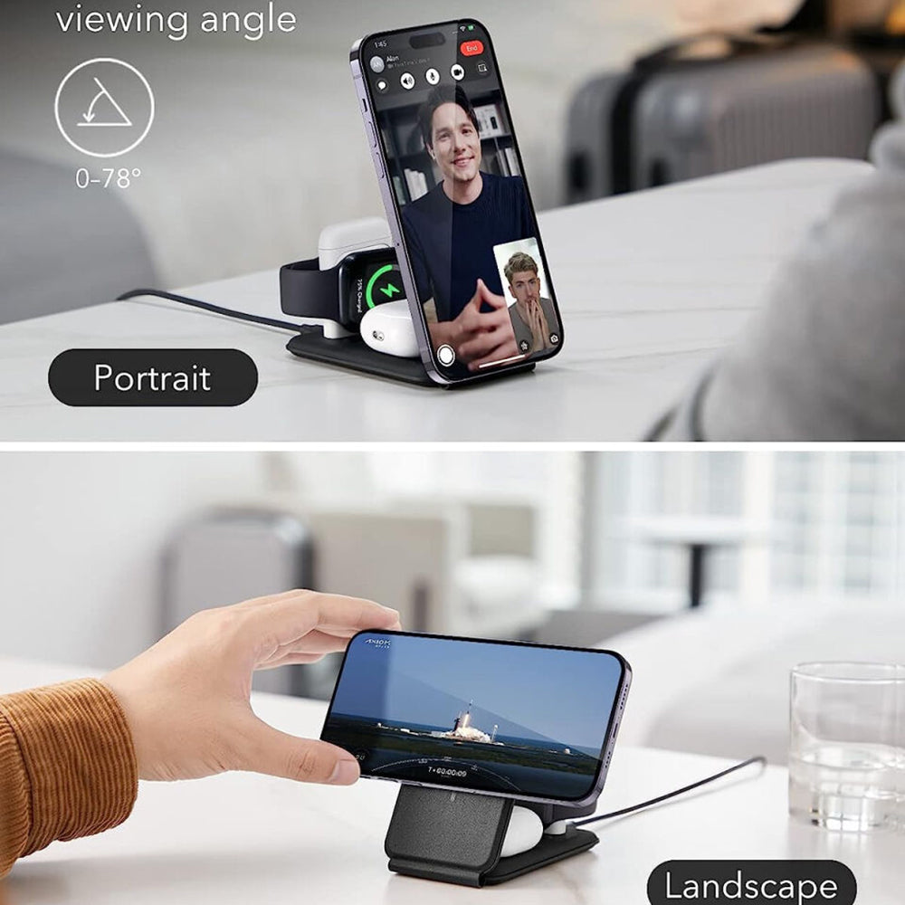 Trådløs Netværksoplader ESR Travel 3in1, 15W, 1.67A, Hvid