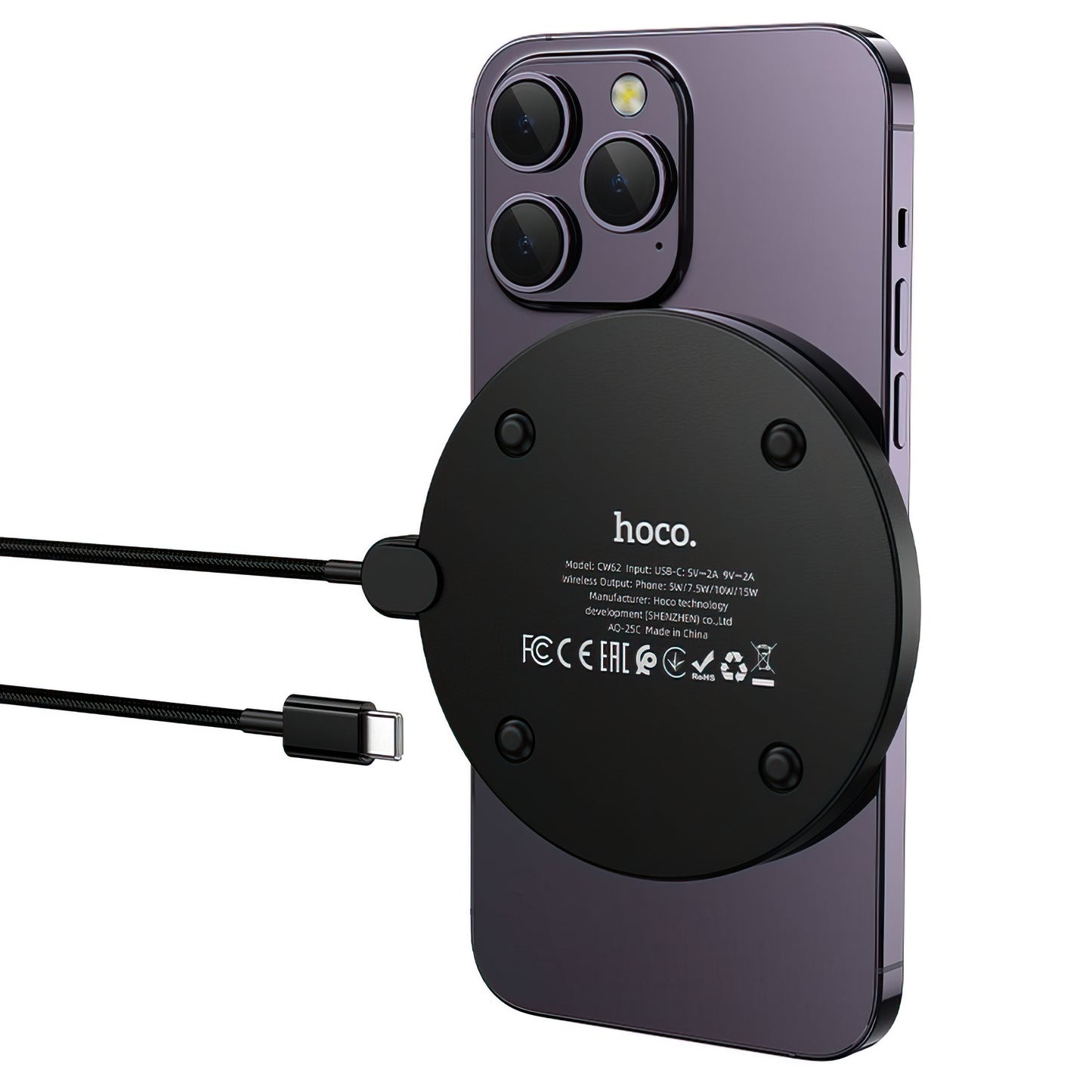 Trådløs Netværksoplader HOCO CW62, 15W, 1.67A, Sort