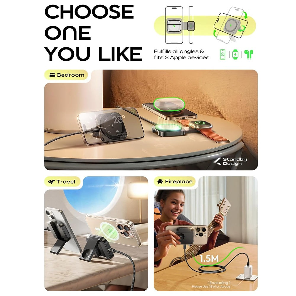 Trådløs Netværksoplader Lisen 2in1, 15W, 1.67A, Sort YL0324100013