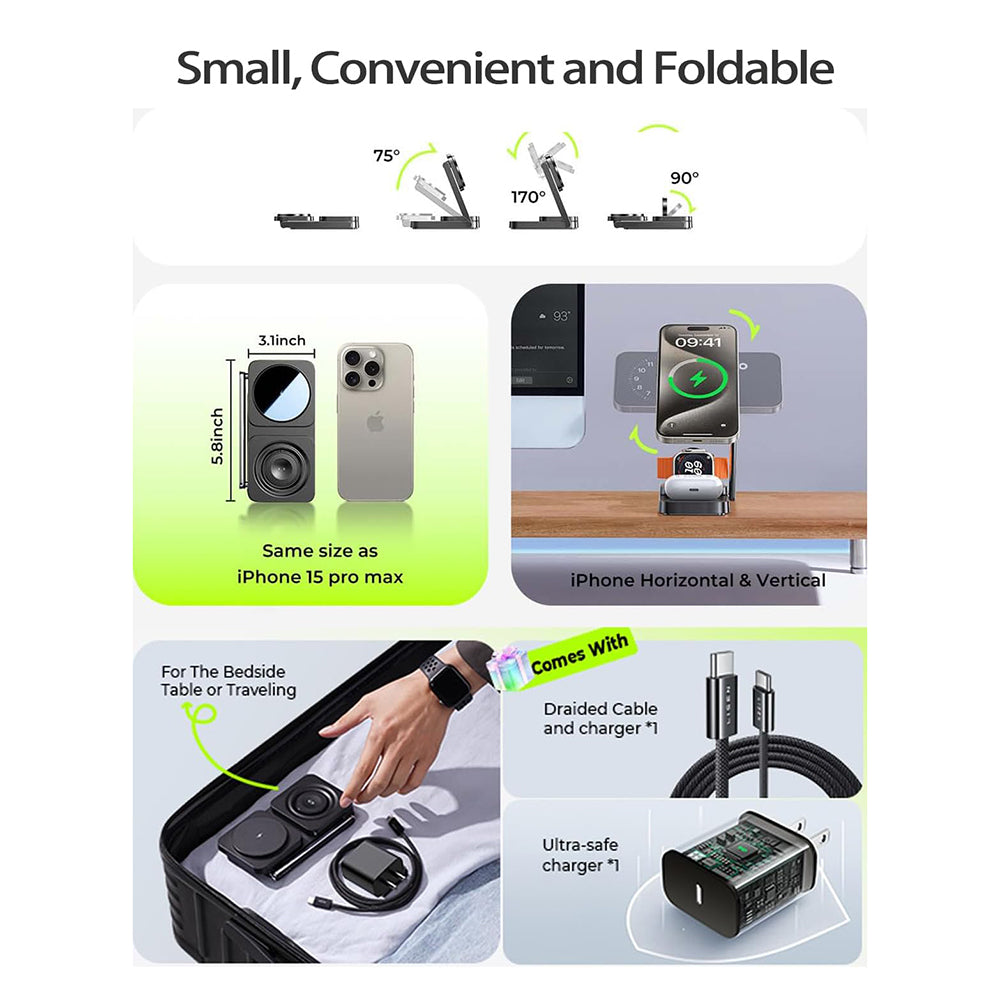 Trådløs Netværksoplader Lisen 3in1, 15W, 1.67A, Sort YL0424010003