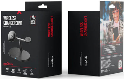 Trådløs Netværksoplader MaXlife MXWC-03 3i1, 15W, 1.67A, Sort
