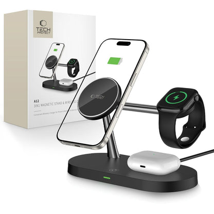 Tech-Protect A12 3i1 trådløs netoplader, 15W, 1,67A, sort
