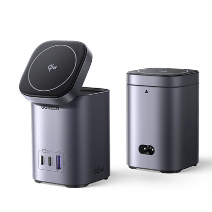 Trådløs Netværksoplader UGREEN X555 4in1, 65W, 3.25A, 1 x USB-A - 2 x USB-C, Grå