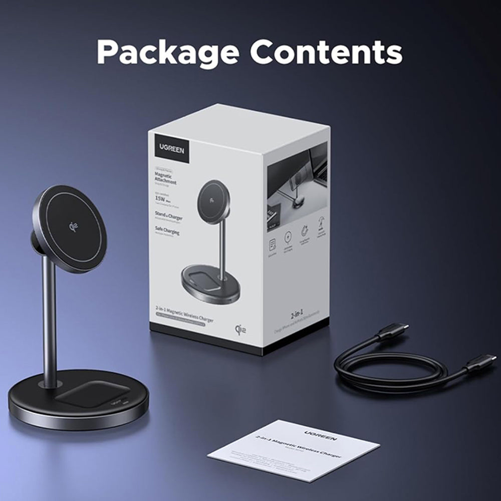 UGREEN W710 3in1 Trådløs Netværksoplader, 20W, 1.67A, 1 x USB-C, Sort