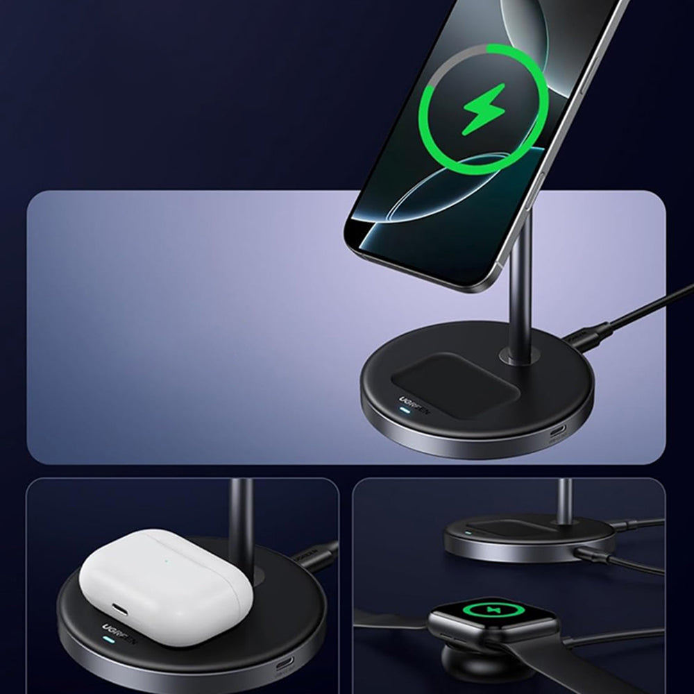 UGREEN W710 3in1 Trådløs Netværksoplader, 20W, 1.67A, 1 x USB-C, Sort