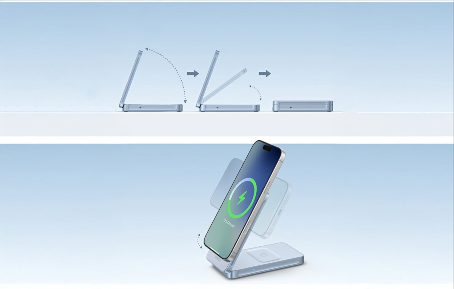 UGREEN MagFlow 2in1 trådløs netværksoplader, 25W, Blå