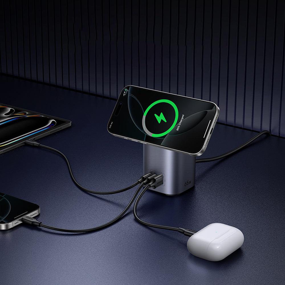 Trådløs Netværksoplader UGREEN X555 4in1, 65W, 3.25A, 1 x USB-A - 2 x USB-C, Grå