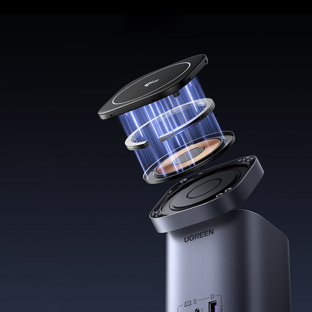 Trådløs Netværksoplader UGREEN X555 4in1, 65W, 3.25A, 1 x USB-A - 2 x USB-C, Grå