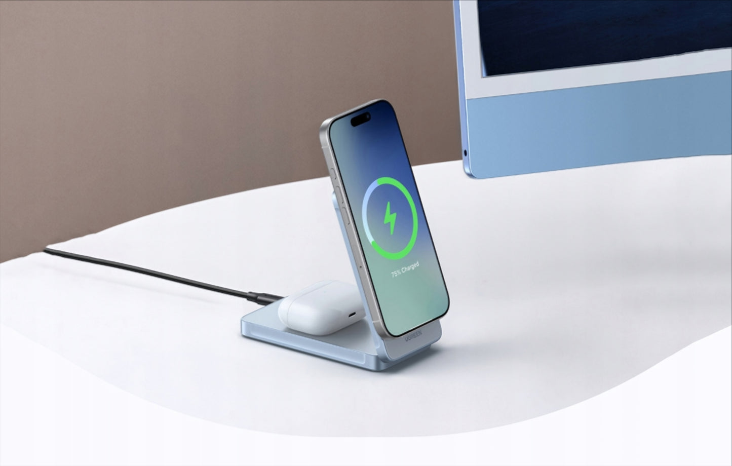 UGREEN MagFlow 2in1 trådløs netværksoplader, 25W, Blå