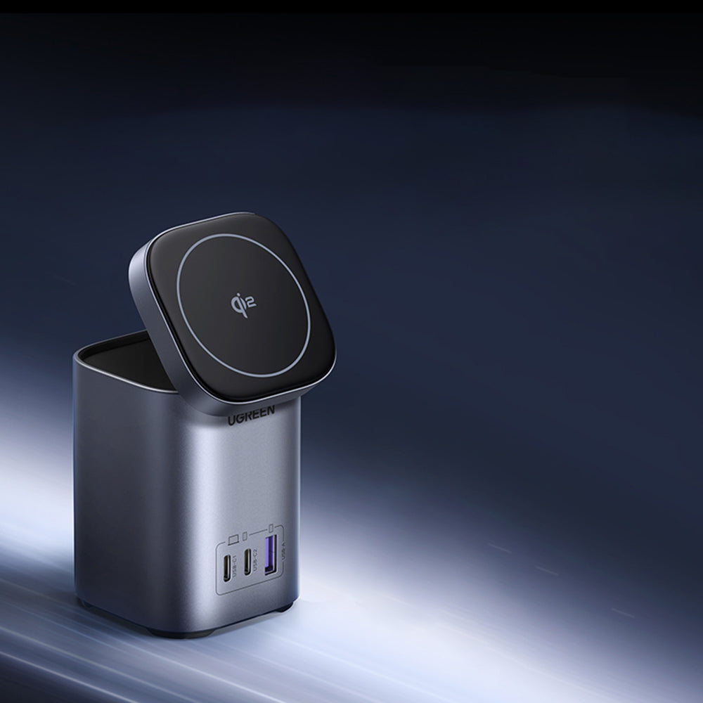 Trådløs Netværksoplader UGREEN X555 4in1, 65W, 3.25A, 1 x USB-A - 2 x USB-C, Grå
