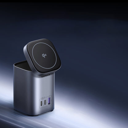 Trådløs Netværksoplader UGREEN X555 4in1, 65W, 3.25A, 1 x USB-A - 2 x USB-C, Grå