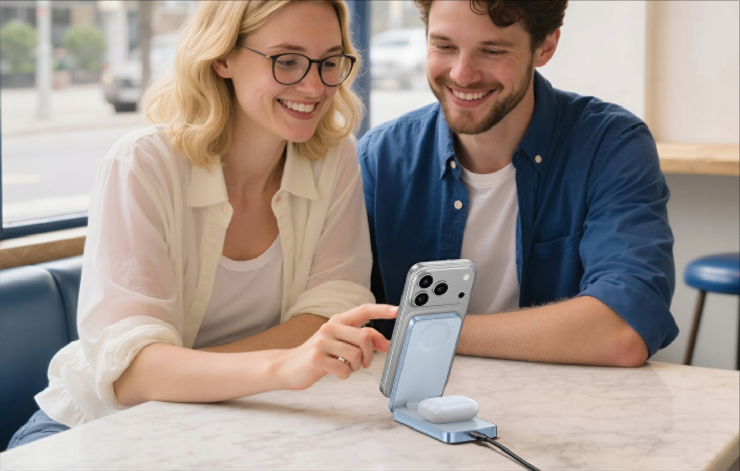 UGREEN MagFlow 2in1 trådløs netværksoplader, 25W, Blå