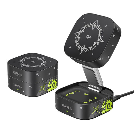 UGREEN Genshin Impact Ed.W702 2n1 trådløs netværksoplader, 25W, 1.67A, 1 x USB-C, Sort