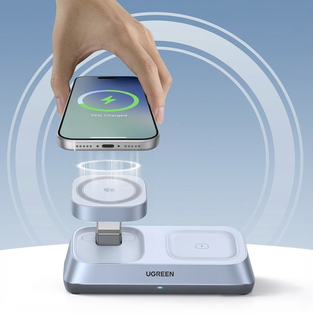 UGREEN W711 3in1 Trådløs Netværksoplader, 25W, 1.67A, Blå