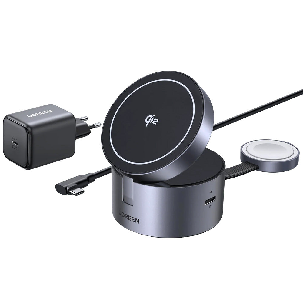 Trådløs Netværksoplader UGREEN W712 (65148) 3in1, 25W, 1.67A, Grå