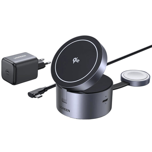 Trådløs Netværksoplader UGREEN W712 (65148) 3in1, 25W, 1.67A, Grå