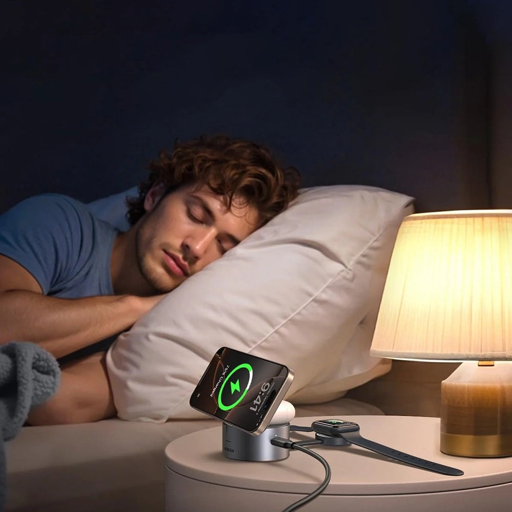 Trådløs Netværksoplader UGREEN W712 (65148) 3in1, 25W, 1.67A, Grå