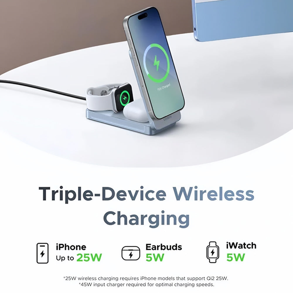 Trådløs netoplader UGREEN W757 (65901) 3i1, 25W, Blå