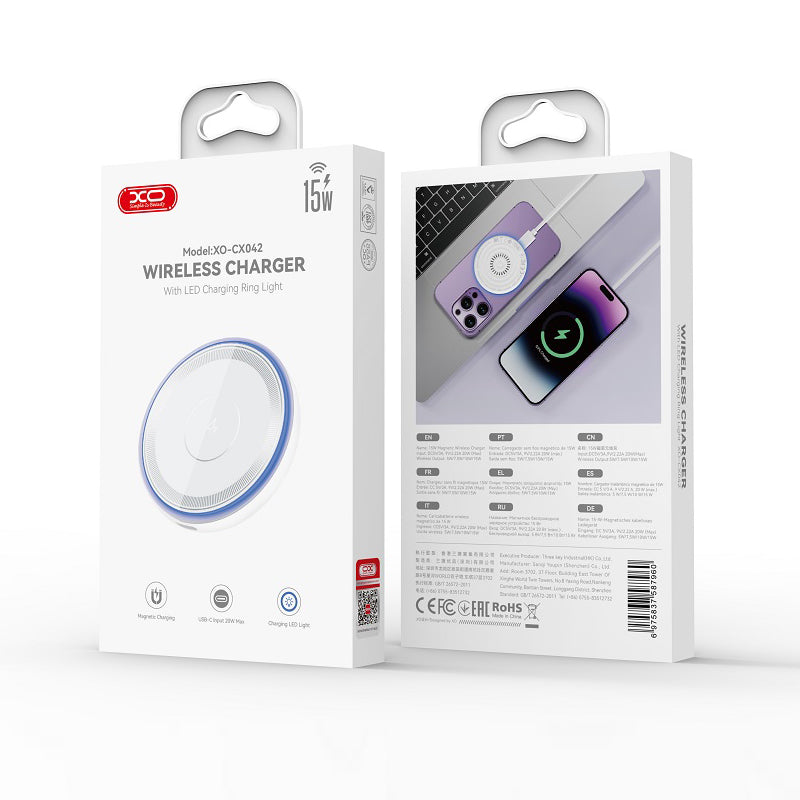 Trådløs netoplader XO Design CX042, 15W, 1.67A, Hvid