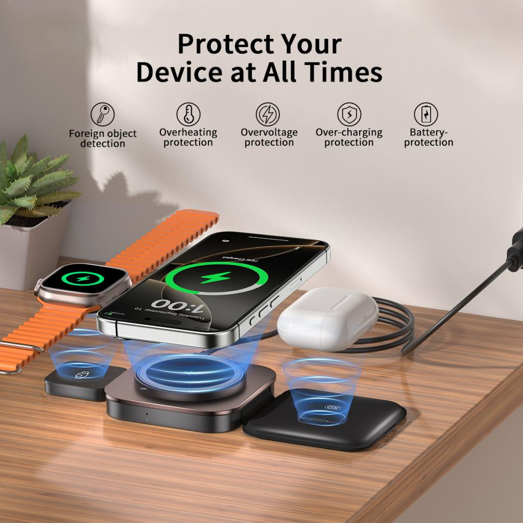 Trådløs netoplader XO Design CX035 3i1, 15W, 1,67A, Sort, Genforseglet