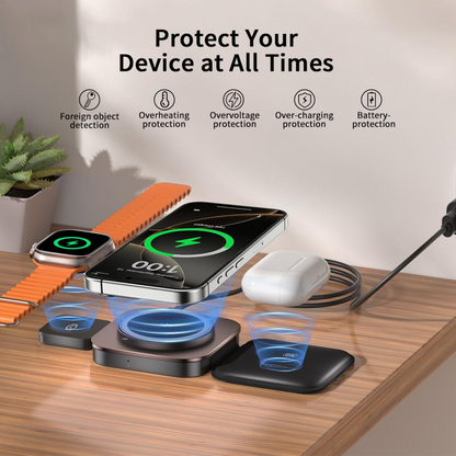 Trådløs netoplader XO Design CX035 3i1, 15W, 1,67A, Sort, Genforseglet