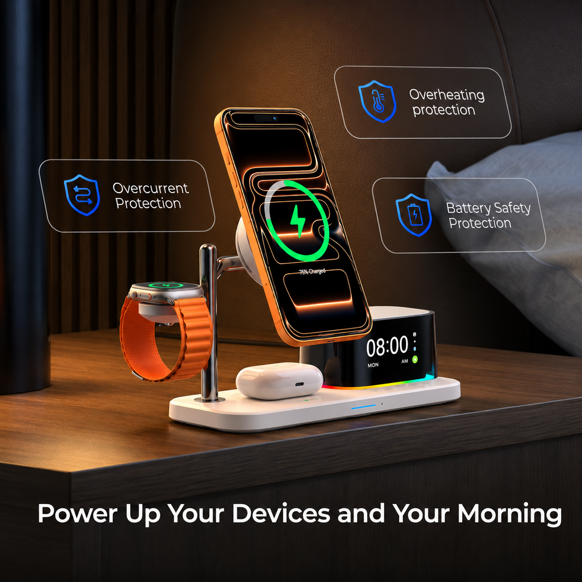 XO Design CX045 3i1 Trådløs Netoplader, 25W, Hvid