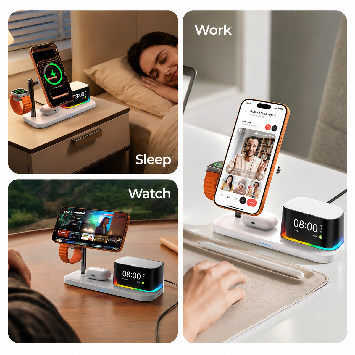 XO Design CX045 3i1 Trådløs Netoplader, 25W, Hvid