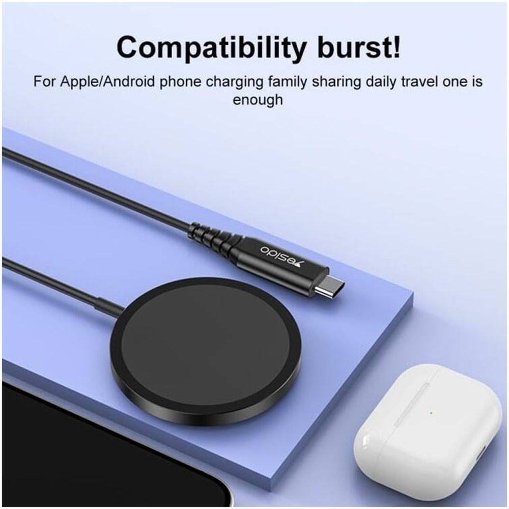 Trådløs Netværksoplader Yesido DS21, 15W, 1.67A, Sort