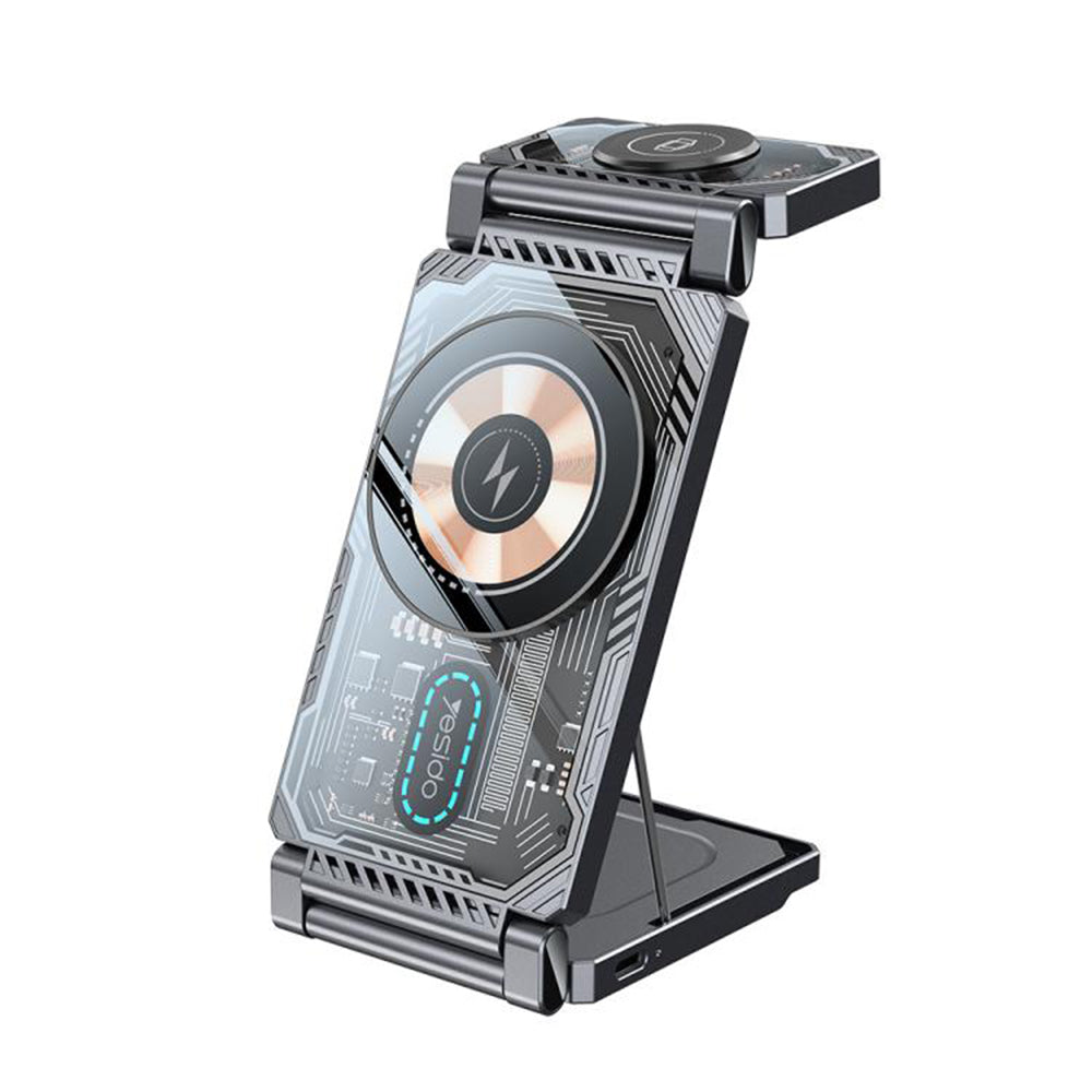 Trådløs Netværksoplader Yesido DS25 3i1, 15W, 1.67A, Sort