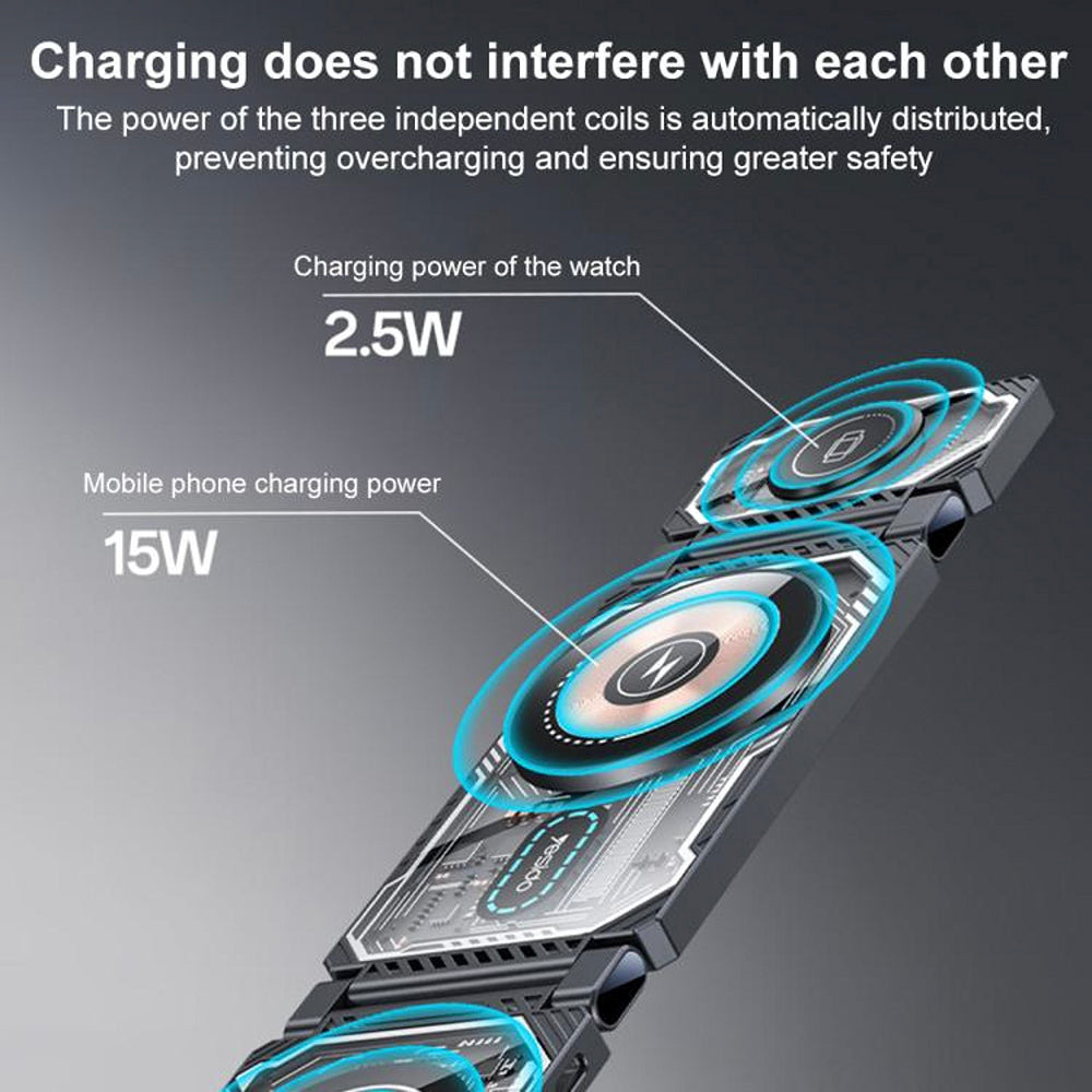 Trådløs Netværksoplader Yesido DS25 3i1, 15W, 1.67A, Sort