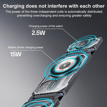 Trådløs Netværksoplader Yesido DS25 3i1, 15W, 1.67A, Sort