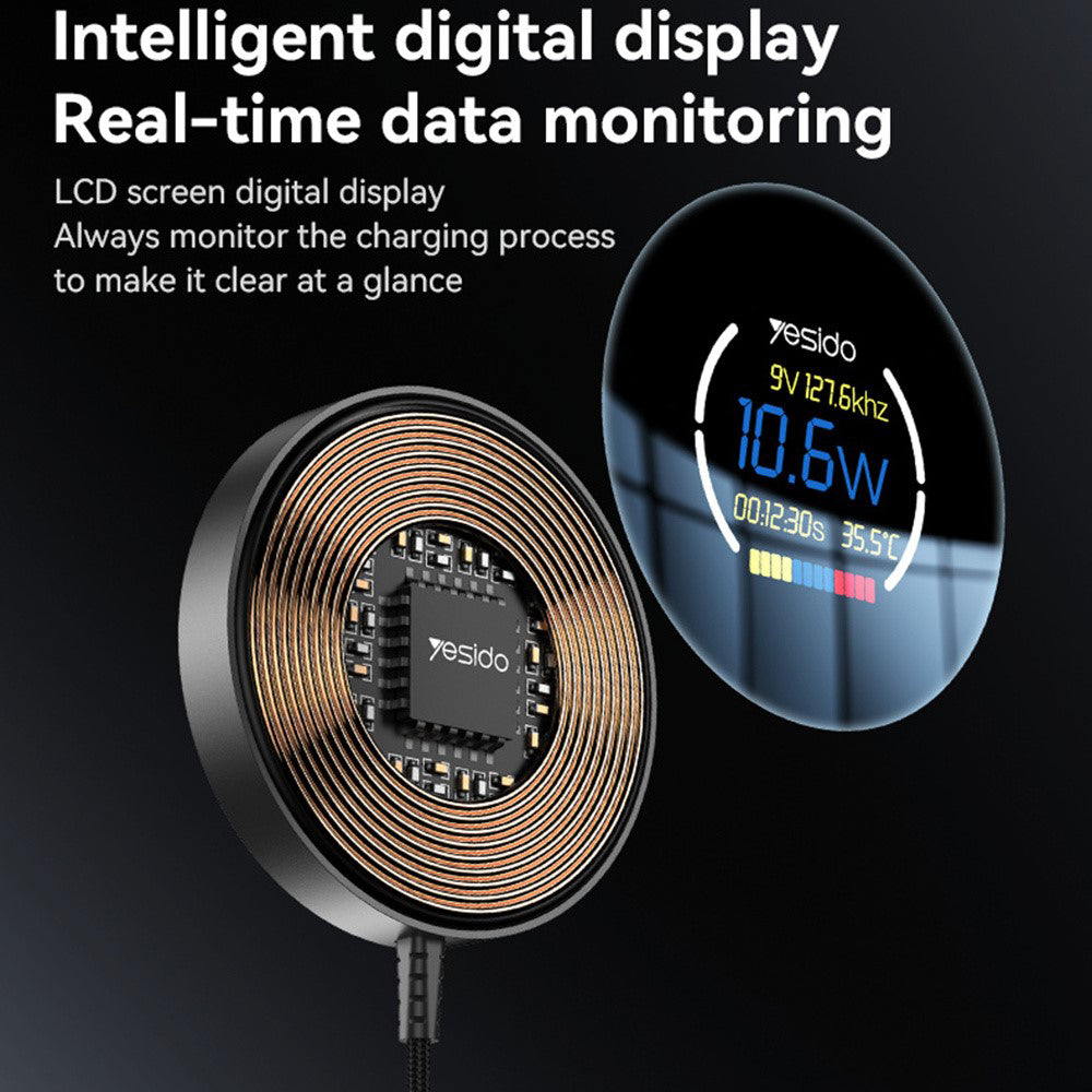 Yesido DS28 Display Wireless Network Charger, 15W, 1.67A, Black